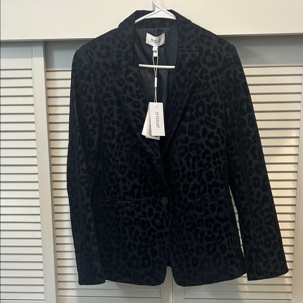 Derek Lam Navy Blue & Black Leopard Print Blazer